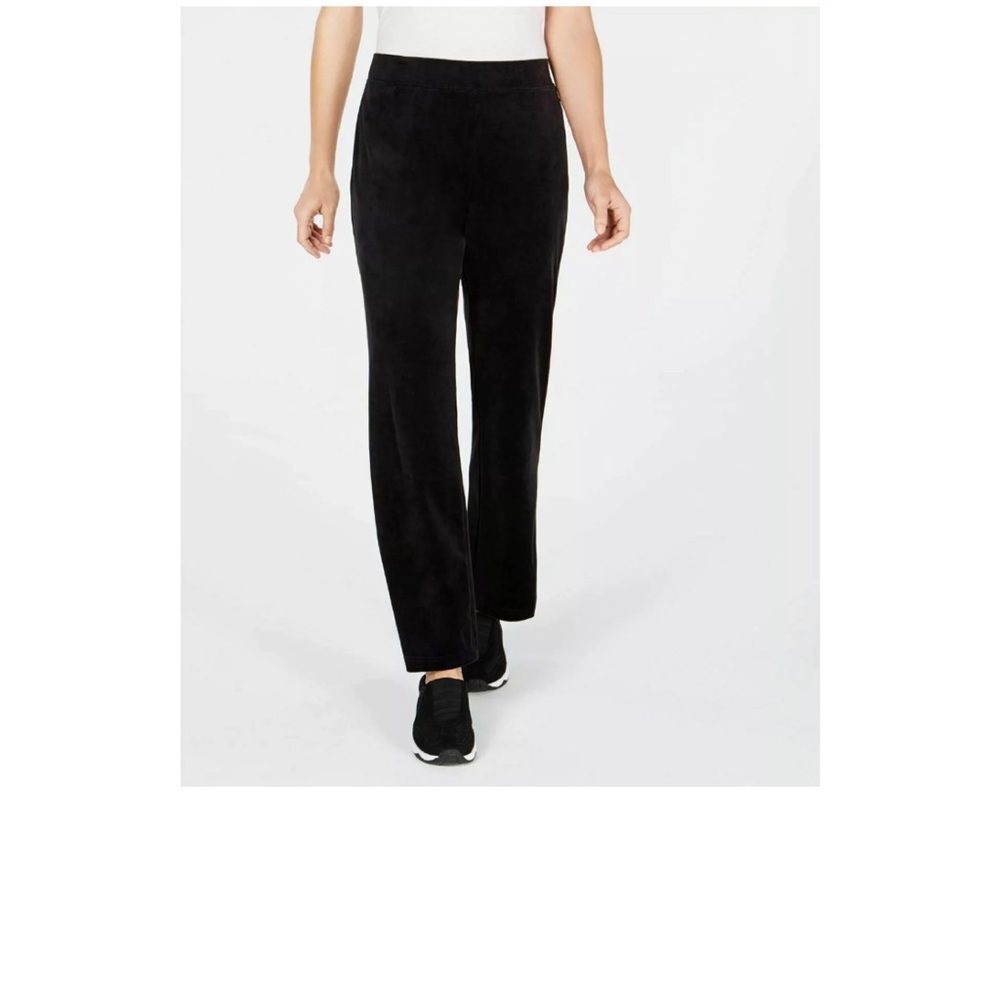 Karen Scott Women's Velour Pull-On Elastic Waist Pants Black